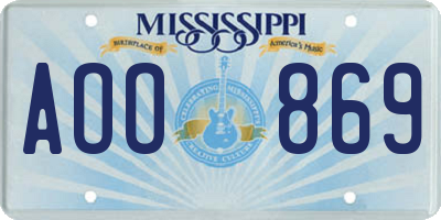 MS license plate AOO869