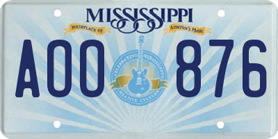 MS license plate AOO876