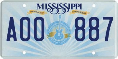 MS license plate AOO887