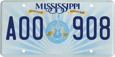 MS license plate AOO908