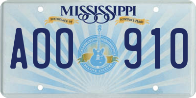 MS license plate AOO910