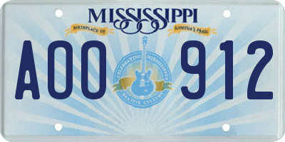 MS license plate AOO912