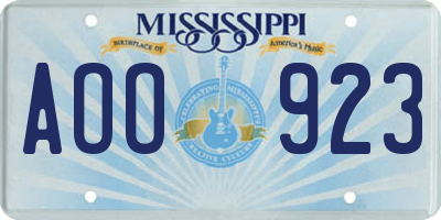 MS license plate AOO923