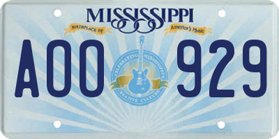 MS license plate AOO929