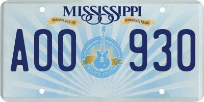 MS license plate AOO930