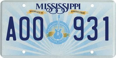 MS license plate AOO931