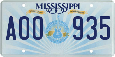 MS license plate AOO935