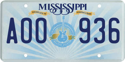 MS license plate AOO936