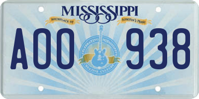 MS license plate AOO938