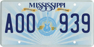 MS license plate AOO939