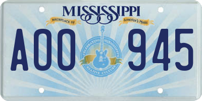 MS license plate AOO945