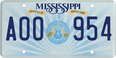MS license plate AOO954