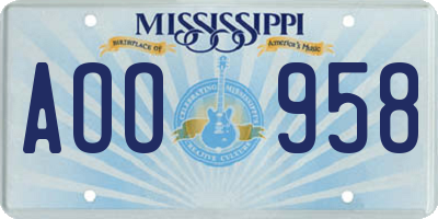 MS license plate AOO958