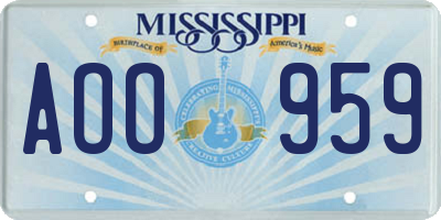 MS license plate AOO959