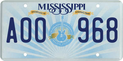 MS license plate AOO968
