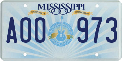 MS license plate AOO973
