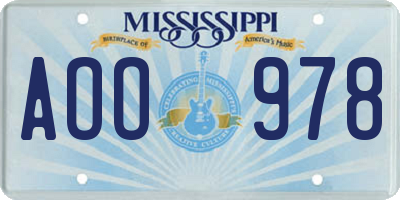MS license plate AOO978