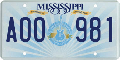 MS license plate AOO981