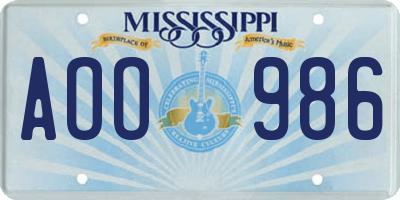 MS license plate AOO986