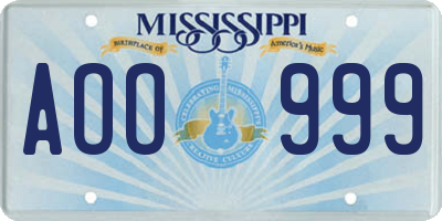 MS license plate AOO999