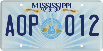 MS license plate AOP012