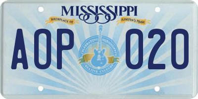 MS license plate AOP020