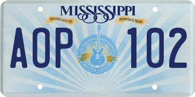 MS license plate AOP102