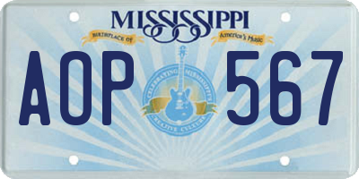 MS license plate AOP567