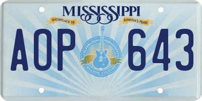 MS license plate AOP643