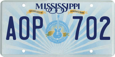 MS license plate AOP702