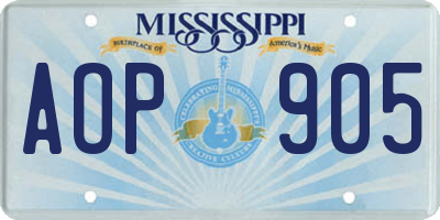 MS license plate AOP905