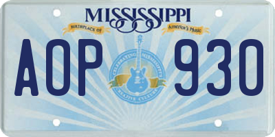 MS license plate AOP930