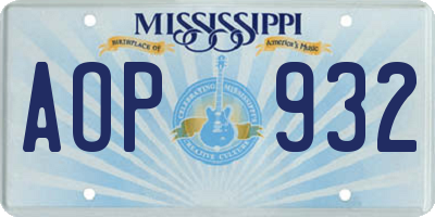 MS license plate AOP932