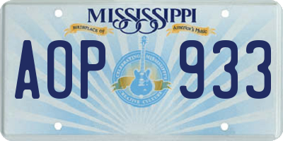 MS license plate AOP933