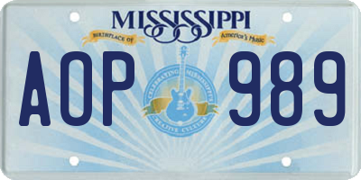MS license plate AOP989