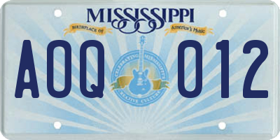 MS license plate AOQ012