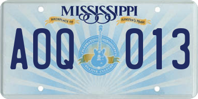 MS license plate AOQ013