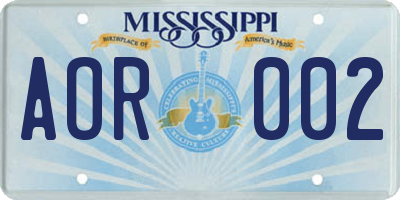 MS license plate AOR002