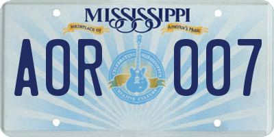 MS license plate AOR007