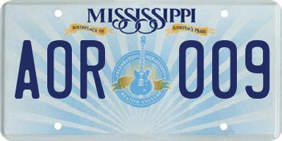 MS license plate AOR009
