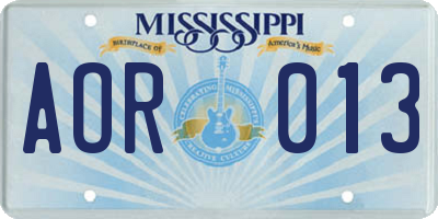 MS license plate AOR013