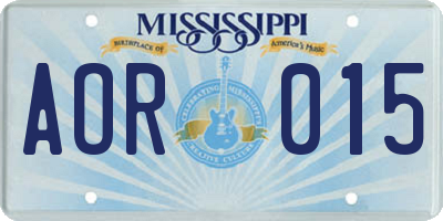MS license plate AOR015