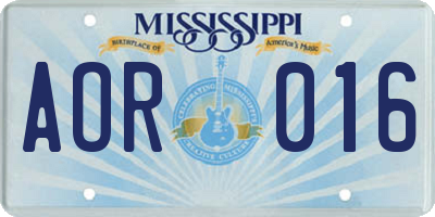 MS license plate AOR016