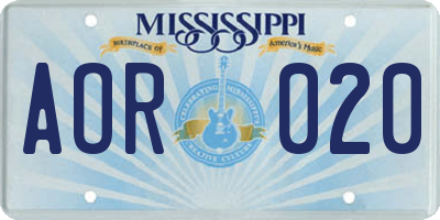 MS license plate AOR020