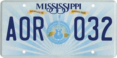 MS license plate AOR032