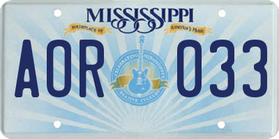 MS license plate AOR033