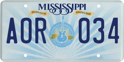 MS license plate AOR034