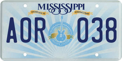 MS license plate AOR038