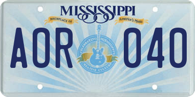 MS license plate AOR040