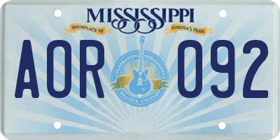 MS license plate AOR092